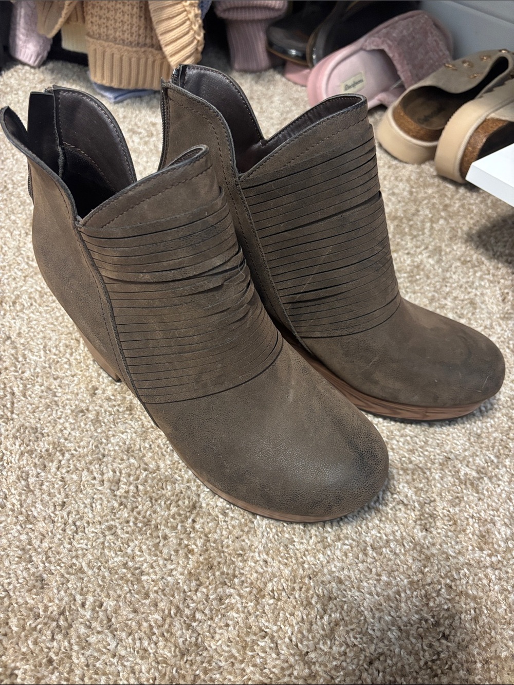Pierre Dumas Taupe Layered Front Ankle Booties